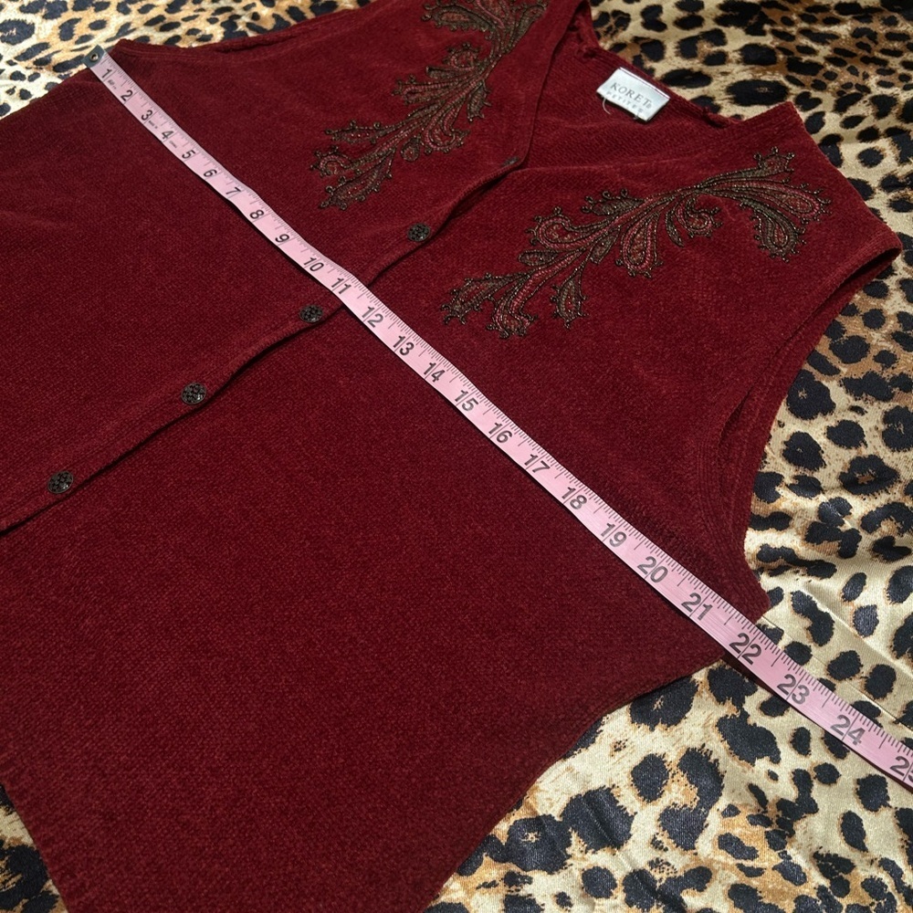 Vintage Koret Red Chenille Embroidered Sweater Vest - Picture 4 of 5